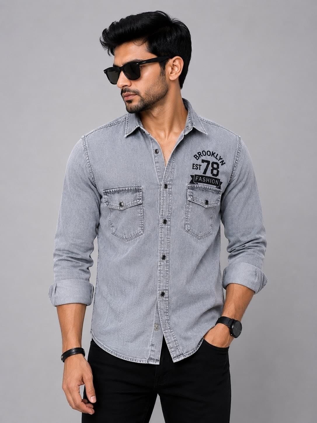 Grey RFD Washed Double Pocket Shirt