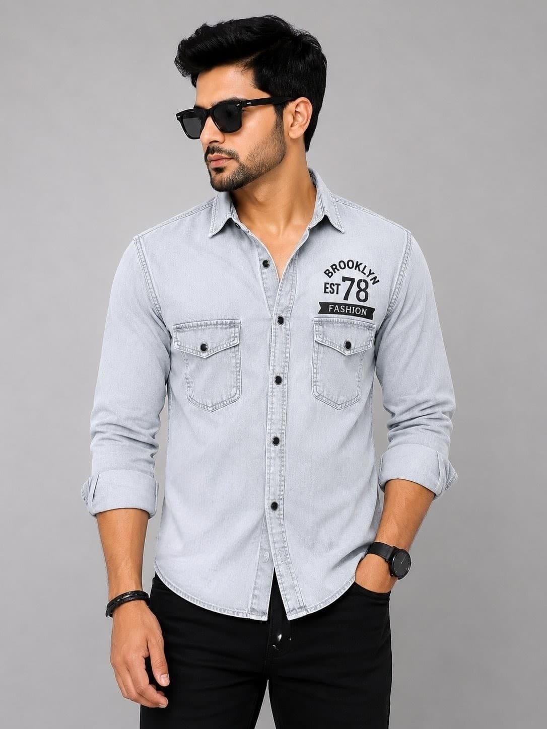 Light Grey RFD Washed Double Pocket Shirt,