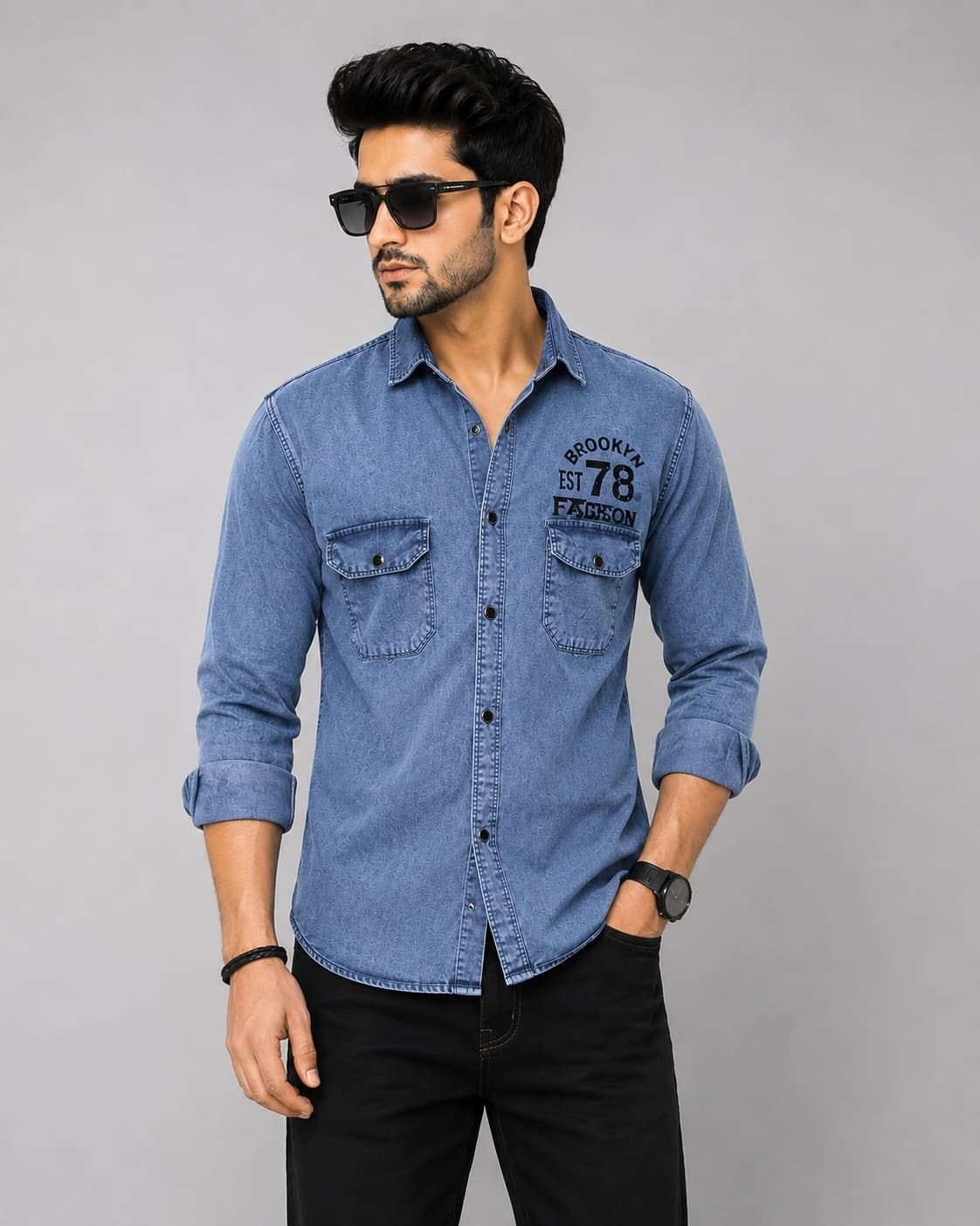 Blue RFD Washed Double Pocket Shirt