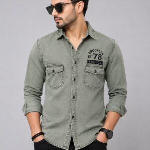 Olive Green RFD Washed Double Pocket Shirt