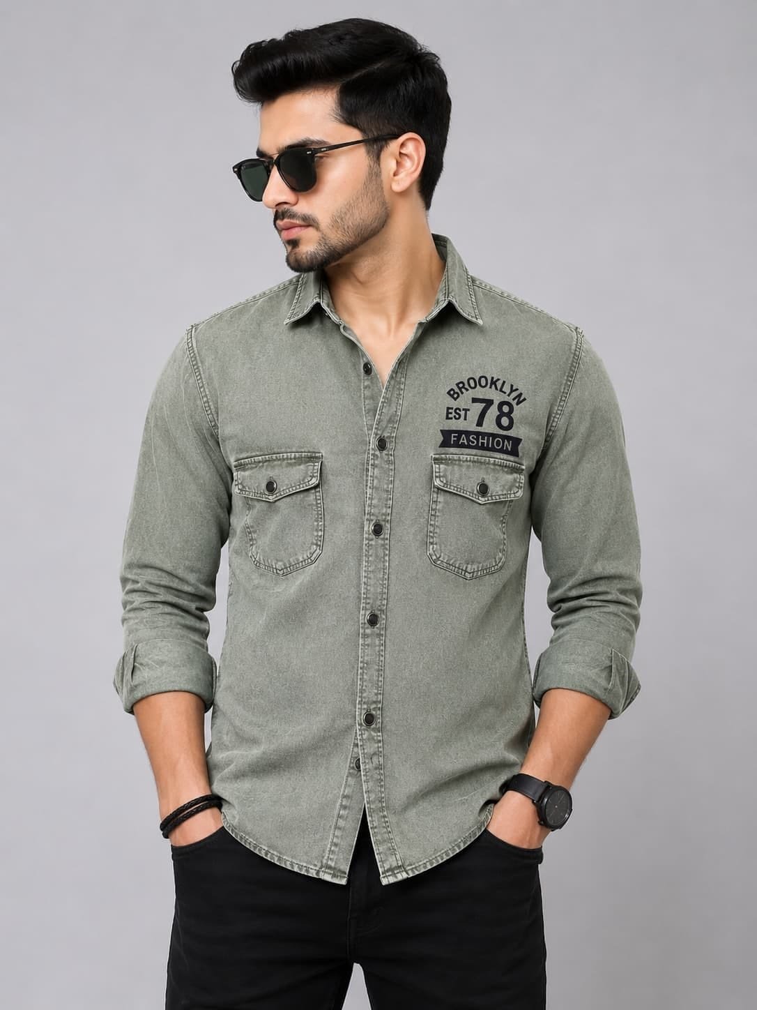 Olive Green RFD Washed Double Pocket Shirt